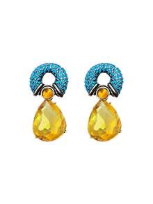 2PCS Retro Personalized Circle Water Drop Pendant With Diamond Imitation Gemstone Multi Color Metal Women's Earrings - 多色 - 查看 5
