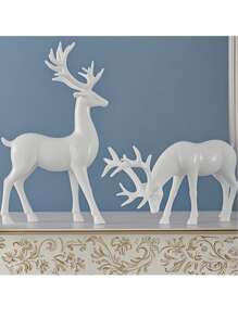 6pcs Resin Crafts White Deer Figurines Set, Elegant Deer Sculptures, Holiday Reindeer Carvings, Suitable For Home Decor, Living Room, Bedroom, Office Decoration