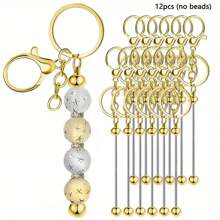 4/8/12/20pcs(No Beads) Beaded Key Chain Kits, Metal Blank Beaded Key Chain DIY Accessories, For Pendant, Jewelry Making, Gift