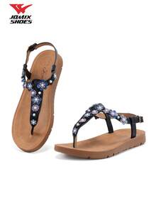 JOMIX Women's Summer Sandals, Women's Open Toe Shoes, Women's Beach Slippers, Flat Sole Sandals, Fine Sticker Design, With Adjustable Closure, Elegant Women's Shoes For Summer