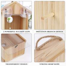 Transparent Window Bird House With Suction Cup And Lanyard – Upgraded Wooden Outdoor Bird Nest For Easy Viewing And Garden Decor - màu nâu - Xem 2