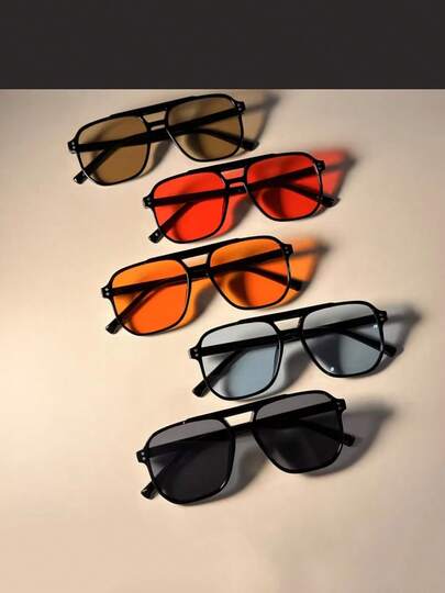 4pcs/5pcs Women's Plastic Square Oversized Fashion Double-Beam Decorative Glasses, Multiple Lens Colors Available, Suitable For Party, Casual Wear