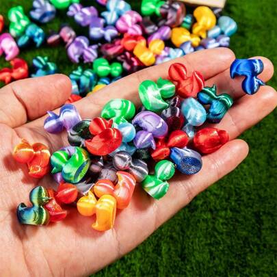 5/20/30/50/100PCS 3D Printed 100pcs Mini Ducks Figurines - Plastic Ducks, Anime Toys Themed Plastic Bulk Tiny Ducking Ornaments,Shiny Gradient Color For Potted Miniature Decoration Garden Cake Decoration, Sparkling Ducks (Color Random)