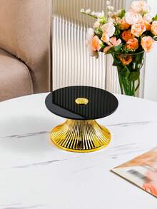 1 件亚克力甜点托盘，欧式食物拼盘，适合家庭聚会、奶酪糕点展示、带盖派对婚礼生日熟食拼盘、食物盛菜盘 - 高腳盤金色底座黑色板 - 查看 16