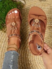 Women's Flat Plus Size Sandals, Summer Fashion Bohemian Beach Slip-On Comfortable Versatile Strap Sandals
