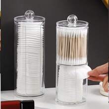 1 Transparent Cleaning Swab Storage Jar With A Lid, Cleaning Swab Box Makeup Pad Dispenser, Cleaning Swab Storage Jar, Cleaning Swab, Dental Floss Pick, Bathroom Tiling Accessories Storage Container Back To School