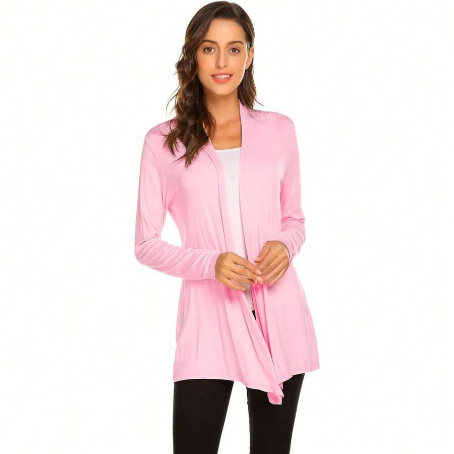 Newchoice Womens Casual Lightweight Long Sleeve Cardigan Soft Drape Open Front Fall Dusters (S-3XL) - Pink - View 1