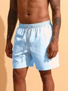 3  PCS Pantalones cortos de playa casuales de estilo hawaiano para hombre, color sólido, de secado rápido, cintura con cordón, elección perfecta para salidas de verano. - Multicolor - Ver 4