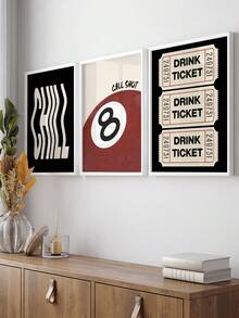 3 幅酒吧艺术海报幸运 8 球印刷图片冷饮票绘画海报时尚墙面艺术复古墙面印刷现代房间装饰客厅墙壁装饰可选框架 - 紅色 - 查看 10