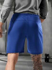 Men's Zipper Pocket Quick-Drying Breathable Drawstring Shorts, Casual Slightly Stretch Reflective For Summer Outdoor - Blue - View 3