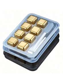 8 Gold Ice Blocks With Silicone Clip - Reusable Metal Chilling Pebbles & Fast Freezing Stainless Steel For Cocktails, Whiskey, Wine & Drinks - Perfect For Christmas, Halloween, Easter, Thanksgiving & More - Multicolor - View 13