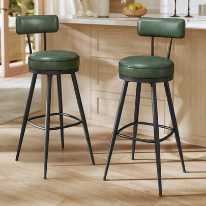  VASAGLE EKHO Colección - Juego de 2 Taburetes de Bar, Sillas Giratorias de Barra con Respaldo, Altura 76 cm, con Costuras, Moderno Siglo Medio, Verde Bosque MLBC889C01