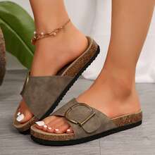 Stylish & Comfy Women's Slip-On Sandals With Adjustable Buckle & Platform - Light Grey - View 3