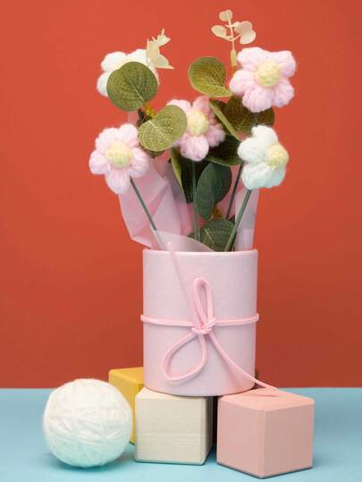 Joivida 1 Conjunto Buquê de Flores Artificiais em Tricô Feitos à Mão, Flores Artificiais em Tecido e Tricô, Incluindo Balde de Papel, 5 Flores de Crochê de Lã, Adequado para Presentes para Mãe, Amiga ou Aniversário, Dia das Mães, Dia dos Namorados, Aniversário, Decoração Doméstica, Formatura, Ano Novo, Ação de Graças, Halloween, Natal, Decoração de Mesa Rama, Uso em Festa, Suprimentos de Restaurantes de Alta Classe, Presente de Inauguração