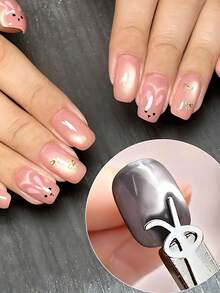 FULL BEAUTY 4个可爱兔子造型猫眼磁铁，可折叠耳朵兔子猫熊图案猫眼凝胶指甲油磁铁套装，适用于DIY凝胶指甲油磁性工具、美甲用品、美甲工具、美甲艺术工具、返校季、美甲、美甲工具，适用于按压式指甲 - 銀色 - 查看 5