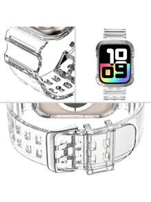 2-In-1 Crystal Clear Watch Band And Case With Bumper Compatible With Apple Watch 38/40/41/42/44/45/46/49mm, Fashion Sport Protective Replacement Wristband Compatible With Apple Watch Series 11/10/9/8/7/6/5/4/3/2/1/Se For Men And Women Glacier Clear Watch Band And Case