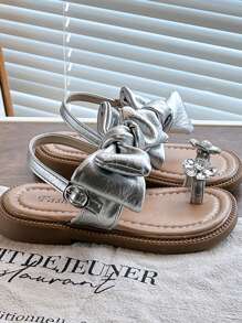 Girls' Popular Fashion Pearl Lace Up Outdoor Slide Sandals, Soft And Comfortable
