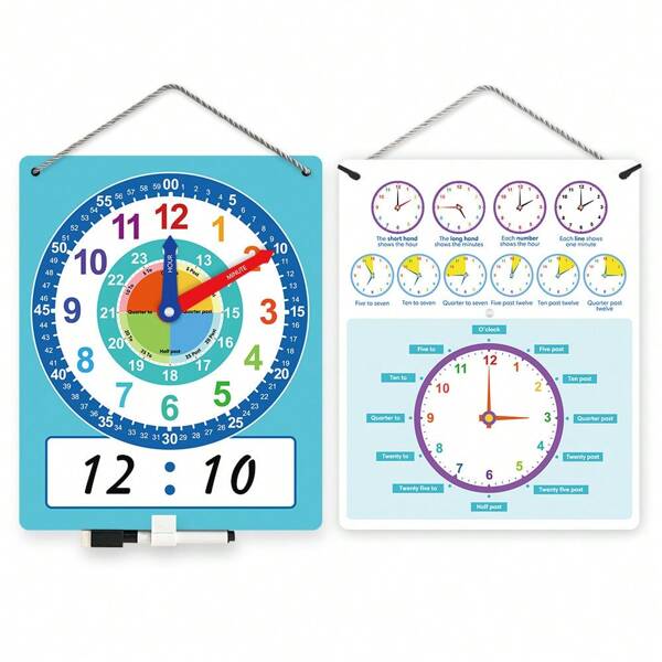 Montessori-beschreibbare Trockenabwisch-Lehrzeit-Uhr, Zeitangabe Mathematikunterricht Hilfsmittel, Demonstrationsuhr für die Grundschule 27,7 x 34,3 cm