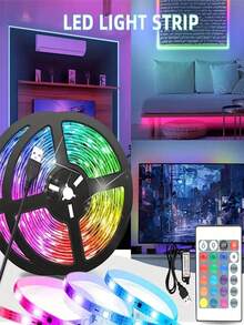 RGB LED Strip Lights, TV Backlight With 24-Key Remote And Wireless Control, Suitable For Gaming, Bedroom, Party, Kitchen, Living Room, Holiday, Christmas, Ceiling, Wall, Indoor And Outdoor Decor, Party Supplies, Home Decor, Christmas Gift, Graduation Gift, Birthday Gift, Halloween Decor, Party Mood Lighting - Multicolor - View 1