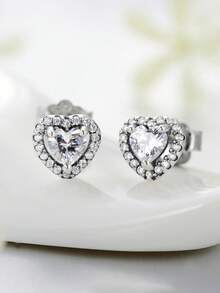 MODIAN 925 Sterling Silver Clear CZ Heart Fashion Stud Earrings Rings With For Her Anniversary Women Charm Wedding Statement Silver Fine Jewelry