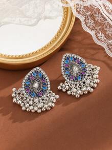 FANYINAN 1 par de brincos de liga de zinco com pingente de diamante incrustado, brincos retrô femininos, brincos da moda para mulheres, estilo boêmio, adequados para o dia a dia e feriados
