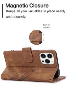 PU Leather Basic Anti-Drop Phone Case With Credit Card Slot, Flip Wallet Style Phone Case - Brown - View 7