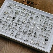 38pcs/Pack Vintage Black Drip Oil Alloy Rings Set, Punk Hip Hop Mixed Style Couples Rings For Party Weddings Everyday Jewelry, Random Delivery In OPP Bag