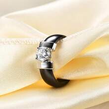 6mm White/Black Ceramic Rings Plus Cubic Zirconia For Women Comfort Fit Engagement Wedding Band Size 5-122025 - Black & Silver - View 5
