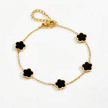1 pièce Bracelet doré orné de strass en forme de trèfle pour femmes, mode et élégant (sans boîte-cadeau)