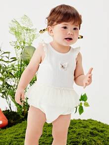 mini bala Baby Girls' Mesh Romper – Airy  With Skirt – Trianglar Gusset Design - Original White - View 1