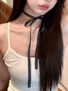 Layerable White Lace Bowknot Wax String Waist Belt Ribbon Headband For Women, Versatile Choker Necklace & Scarf, Suitable For Spring And Summer