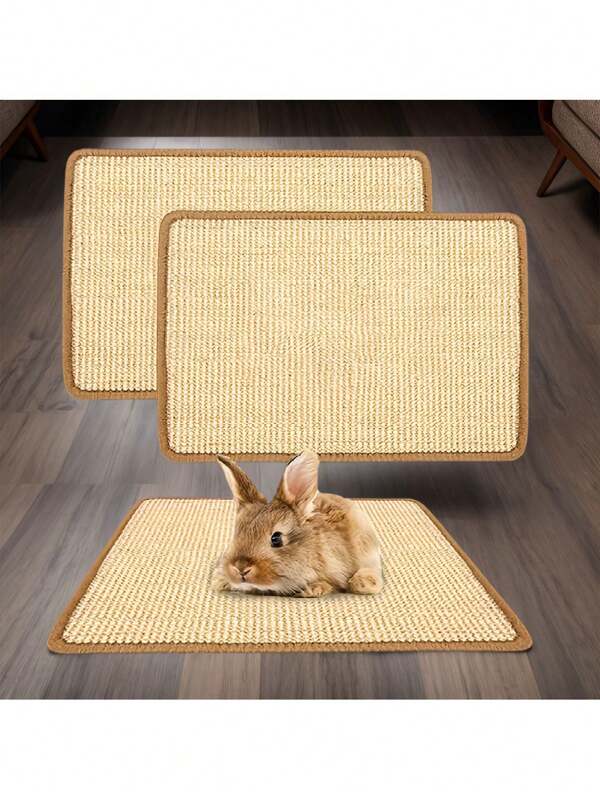 1pc Natural Rabbit Mat, Cat Scratching Mat, Non-Slip Scratch & Chew Pad For Rabbits, Guinea Pig, Hamster And Cats, Ideal For Cage And Bedding, Perfect For Small Animals Like Rabbits, Cage Accessory