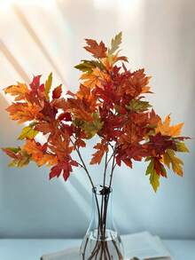 3pcs-Large Artificial Maple Tree Fake Fall Leaves, Plants Autumn Decor Silk Maple Leaves, Faux Tree Branch For Home Thanksgiving Decor Harvest Festival Halloween Party Garden Decor, Suitable For Autumn Decoration, Home Decoration, Party Decoration, Halloween Decoration - Multicolor - View 8
