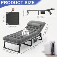 Camping Cot With Mattress, 4-Position Folding Camping Bed Hold Up 330lbs, Portable Sleeping Cot For Camp, Beach, Patio, Sun Tanning, Poolside
