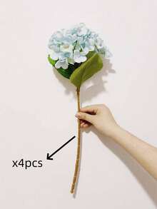 1Pc /4pcs Blue Artificial Hydrangea Real-Looking Silk Hydrangea Flower Arrangements High Quality Fake Floral Brunch For DIY Wedding Bouquet Party Home Living Room Kitchen Garden Hotel Office Home Decor Back To School Room Decor School Supplies - Baby Blue - View 9