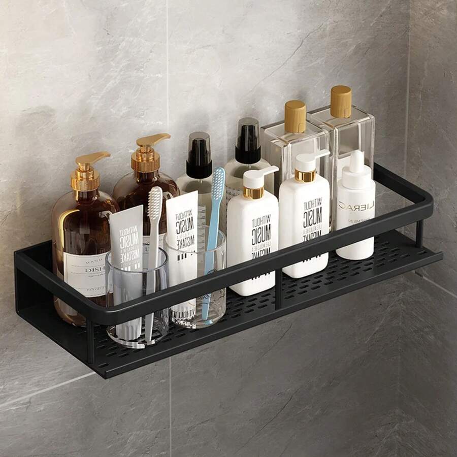 Estante de baño de aluminio negro, estantes de pared para baño, juego de cestas para accesorios - Negro 30CM - Ver 1