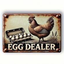 Vintage 'Local Egg Dealer' Metal Sign - Rustic Farmhouse Decor For Kitchen, Bar, Garage, For Man Cave 8x12 Inch Iron Wall Art With Humorous Chicken & Eggs Illustration, Chicken Decor - Multicolor - View 2