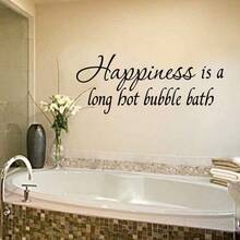 La felicidad es un largo baño caliente con burbujas - Cita de baño, pegatinas de ducha, frase para decoración de baño, letras divertidas para la bañera, 27 X 11 cm - Negro - Ver 1