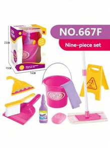 Set de 6/9 piezas de juego de limpieza para niños, juguetes de rol para niños y niñas, conjunto de herramientas de limpieza en miniatura realistas que incluye escoba, trapeador, cubo, accesorios de estilo aleatorio, regalo de vuelta a clases