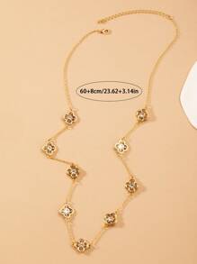 1 pendentif trèfle ajouré avec une longue chaîne, collier élégant et vintage pour femmes dans un style européen et américain