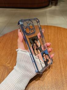 1pc Customized Personalized Dual Image Couple Electroplated Shockproof Ultramarine Blue HD DIY Design Silicone Lens Protection Phone Case Compatible With IPhone 16 Pro Max/16 Pro/15 Pro Max/14 Pro Max/13 Pro Max/Infinix/Smart5/Smart7/Redmi/OPPO A95/A18/A58/A74/A76/A95/F19, MotoG84/G54/G52, Galaxy A24/S24u/S23u/S22u/A14/A15/A54/A55, /Redmi/OPPO, Funny Customized, For Daily Use Or Gift To Boyfriend (Girlfriend)