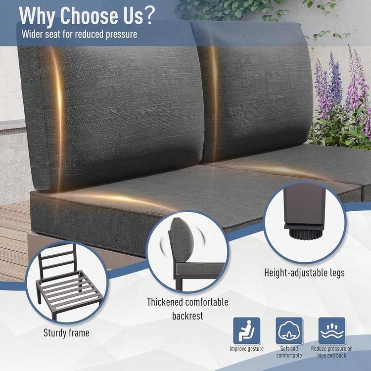 Metal Patio Furniture Set Modern Metal Outdoor Conversation Sets, Patio Sectional Sofa W/5 Inch Cushion And Coffee Table, Black - 沙 - 查看 12