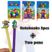 SuperMario 1 Set mit 3 Mini-Taschennotizbüchern aus Kunstleder mit 2 dazu passenden Kugelschreibern - tragbare Mini-Notizbücher mit je 100 Blatt, 100 Seiten, Lesezeichen, verschiedene Stile, kreative Mehrfarbstifte - geeignet für Reisen, Büro, Schule, Buchhaltung, Mini-Taschennotizbücher und zum Mitschreiben, Partygaben, Schulmaterial, Schulanfang