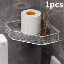 1 Piece Glacier Textured Wall Shelf For Bathroom; Corner Shelf For Shower Without Perforation Required For Bathroom; Storage Shelf Above Toilets; Organizer Of Makeup And Skin Care For The Sink; Wall Storage Shelf For Kitchen Decoration, Bathroom, Autumn Decoration,Birthday Decarations,New Year Gifts,Valentine's Day Gifts(Let It Sit For 24 Hours Before Use) - Transparent - View 5