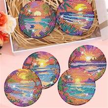 8pcs/Set Diamond Painting Coasters Set, Acrylic Starfish & Shell Coasters With Holders - Home Decor DIY Diamond Art Craft Kit For Beginners & Adults, Artificial Diamond Art Craft Supplies Gift - Multicolor - View 5