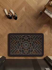 Lu1pc,Xurious Vintage Dark Non-Slip Door Mat - Soft Thick Flannel With Foam, Machine Washable, Rectangular Floor Mat For Entryway, Kitchen, Living Room, Bedroom - Stylish Brown, Black & Multicolor Mosaic Design, Durable Polyester Materia