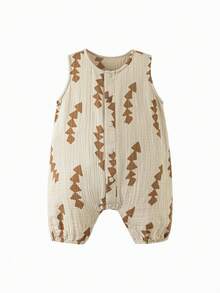 mini bala Baby Sleeveless Romper – Gauze Fabric & Breathable – Cool Summer Wear - Brown Tone - View 4