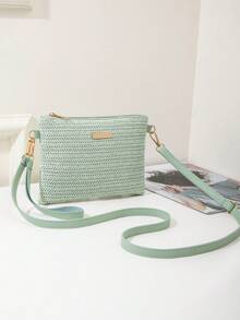 Geantă de umăr țesută nouă pentru femei, geantă crossbody versatilă, pătrată, articol de tip boutique en-gros, primăvară/vară - Verde - Vizualizare 2