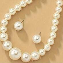 Conjunto de joyas de aretes y collar estilo vintage minimalista europeo con perlas falsas