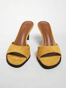 New Summer Women Shoes, Square Toe High Heel Mule Sandals - Yellow - View 7